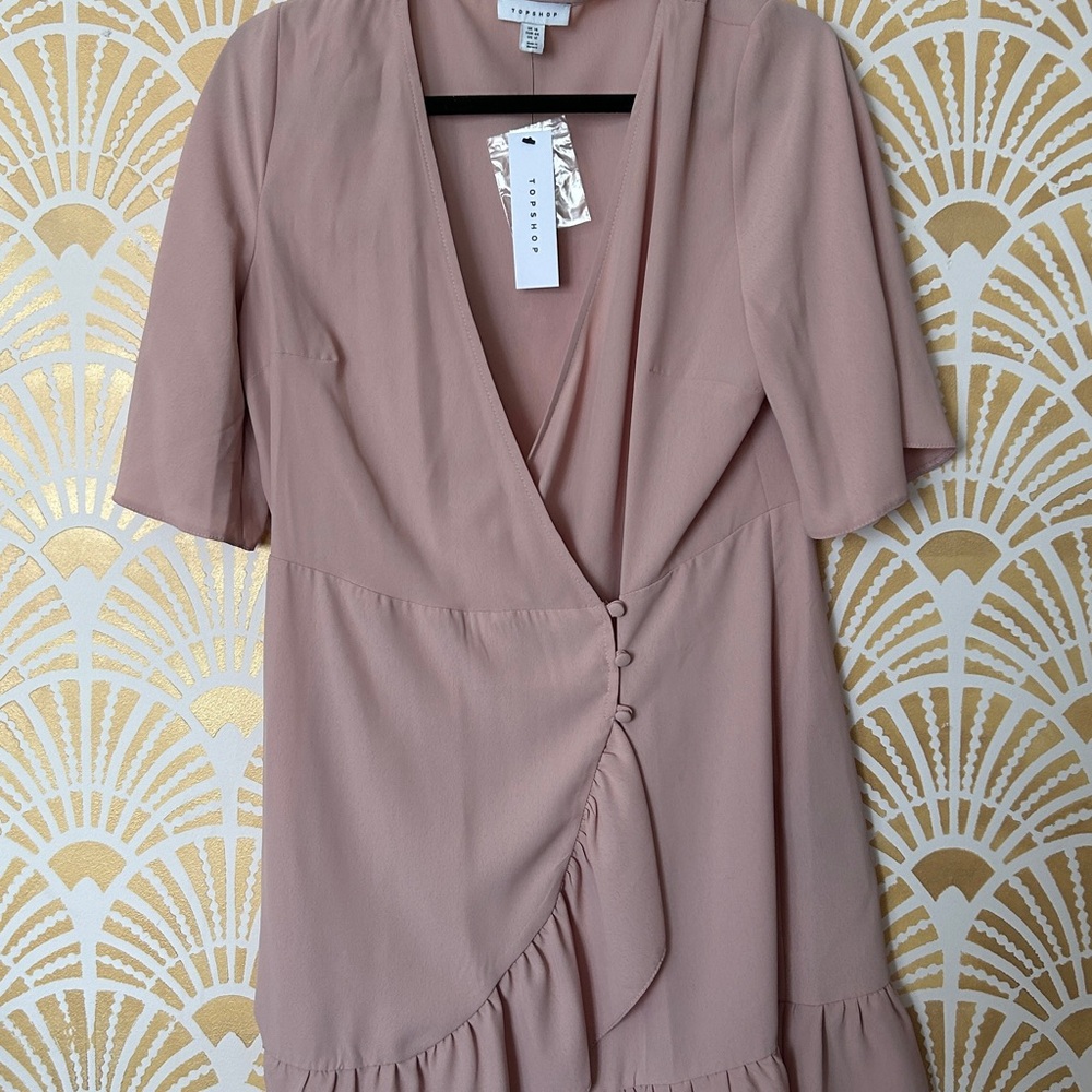 Topshop Asymmetrical Dress in Blush Pink